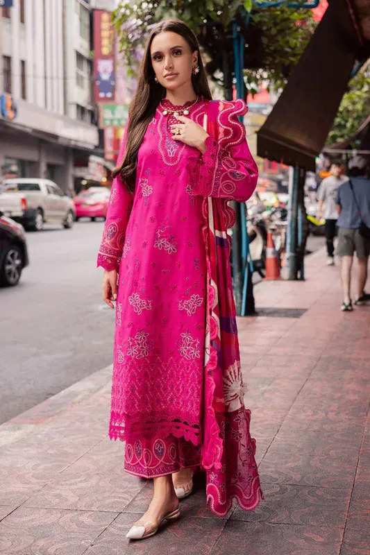 Marjjan Carnation Lawn Hot Pink Organza – view 1 – Poshaq