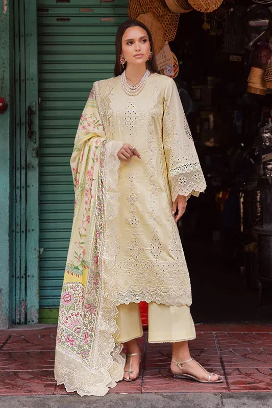 Marjjan Carnation Lawn Pale Yellow Organza – view 1 – Poshaq