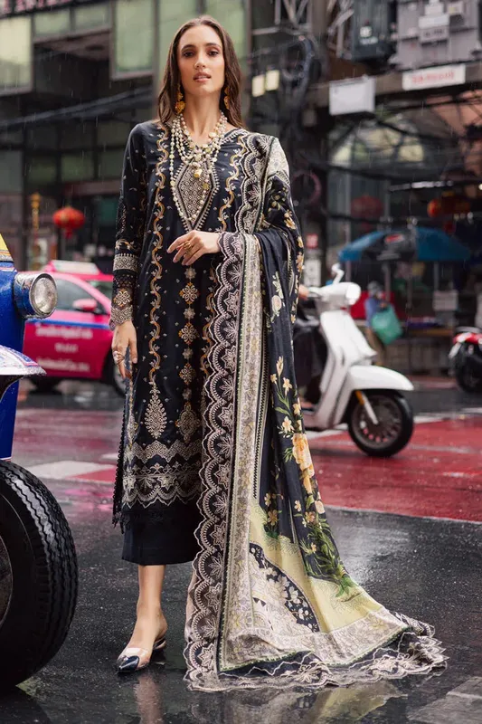 Marjjan Carnation Lawn Navy Blue Organza – view 1 – Poshaq