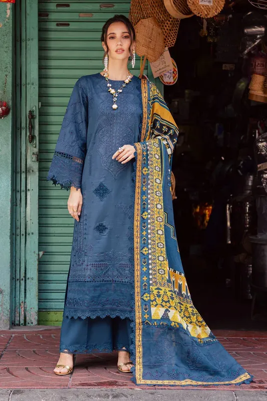 Marjjan Carnation Lawn Blue Organza – view 1 – Poshaq