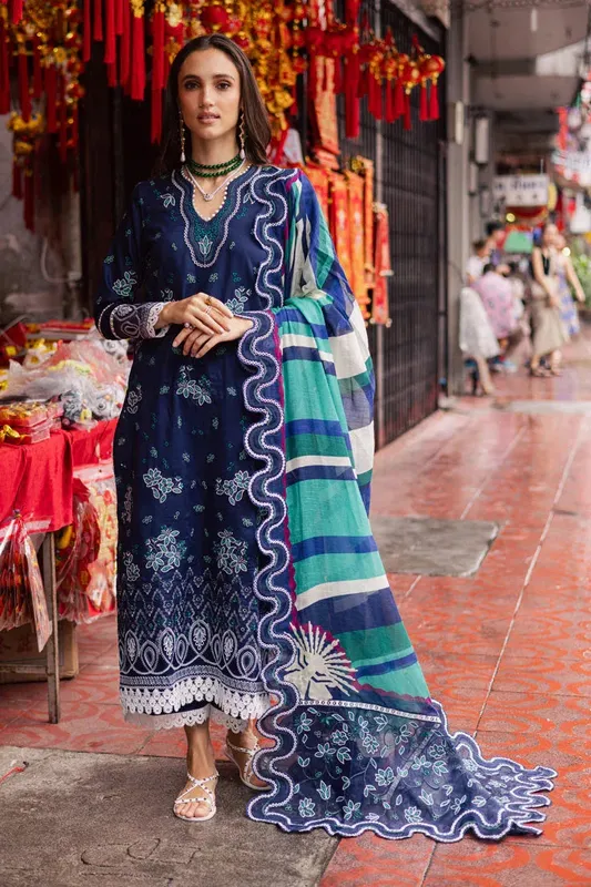 Marjjan Carnation Lawn Dark Blue Organza – view 1 – Poshaq