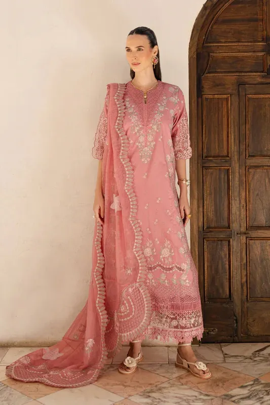 Marjjan Ruhi Lawn Salmon Pink Organza – view 1 – Poshaq