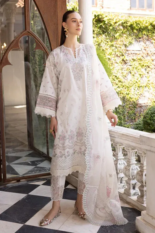 Marjjan Ruhi Lawn White Organza – view 1 – Poshaq