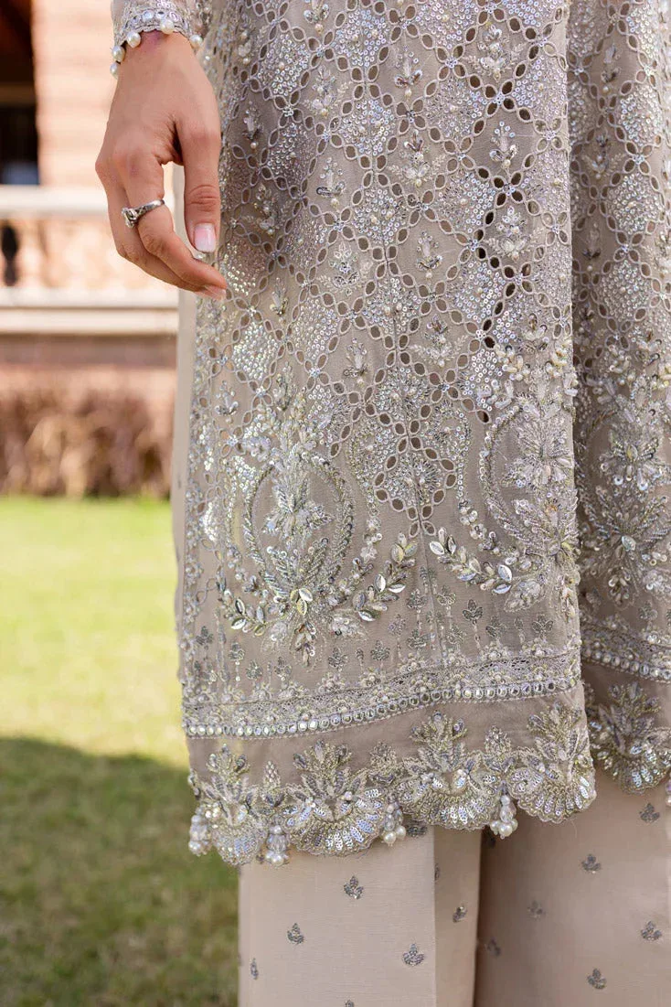 Pale brown chiffon formal dress with subtle silk accents – view 7 – Poshaq