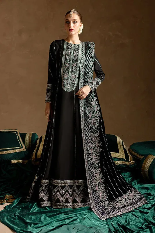 Marjjan De Rose Velvet Black Raw Silk – view 1 – Poshaq
