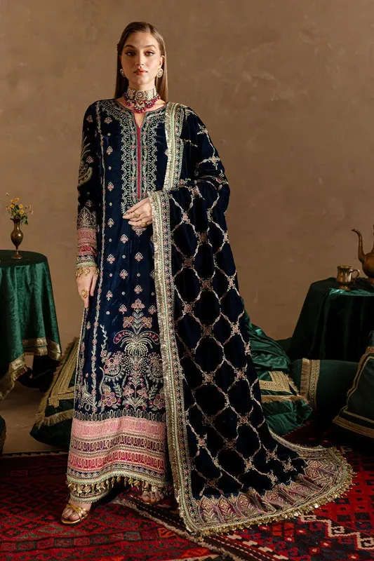 Marjjan De Rose Velvet Cobalt Blue Cotton Silk – view 1 – Poshaq