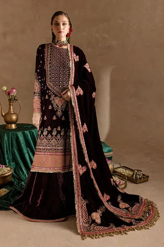 Marjjan De Rose Velvet Maroon Cotton Silk – view 1 – Poshaq
