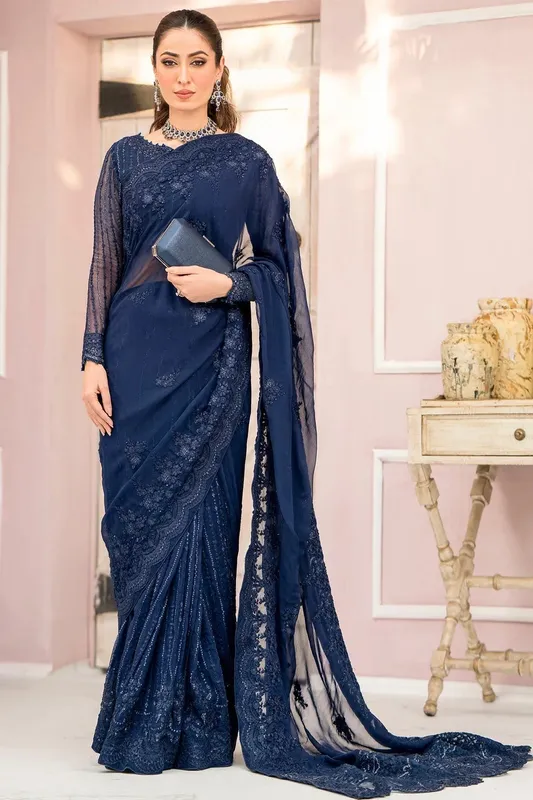 Motifz Luxury Formals Navy Blue Chiffon – view 1 – Poshaq