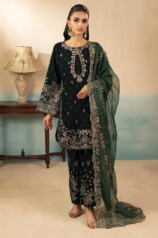 Motifz Premium Winter 25 Bottle Green Organza – view 1 – Poshaq