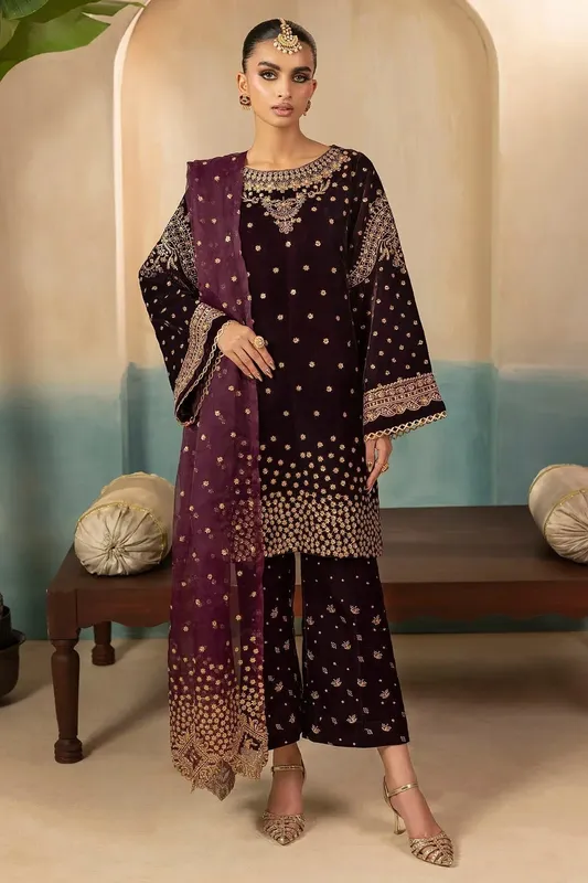 Motifz Premium Winter 25 Dark Plum Organza – view 1 – Poshaq