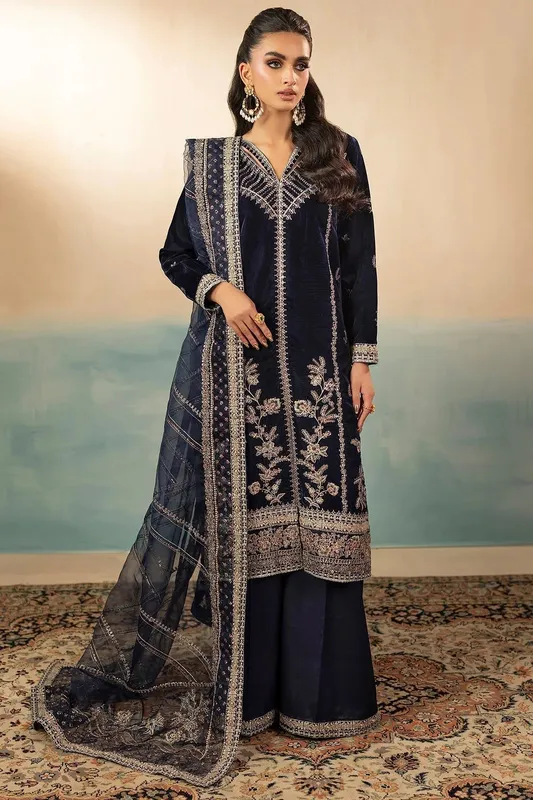 Motifz Premium Winter 25 Midnight Blue Organza – view 1 – Poshaq