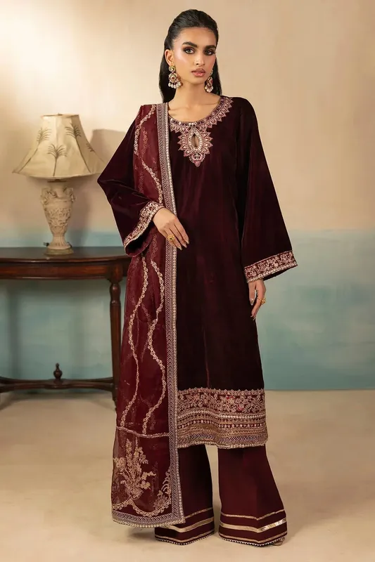 Motifz Premium Winter 25 Maroon Organza – view 1 – Poshaq