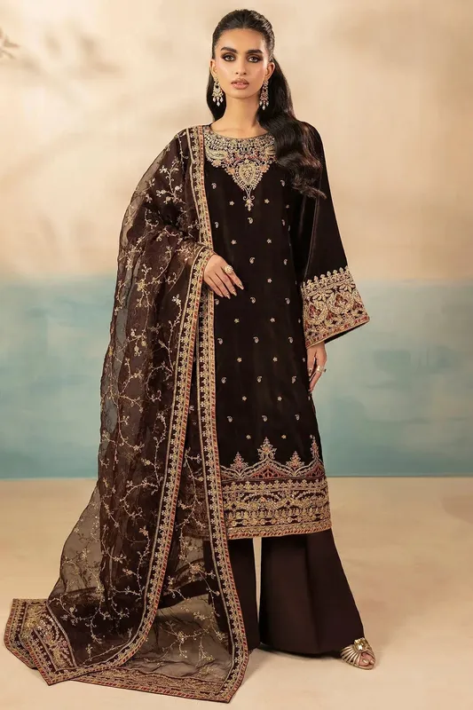 Motifz Premium Winter 25 Chocolate Brown Organza – view 1 – Poshaq