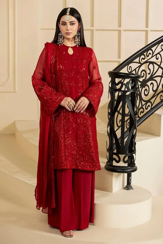 Motifz Luxury Formal red Chiffon – view 1 – Poshaq