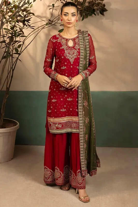 Motifz Luxury Formal red Chiffon – view 1 – Poshaq