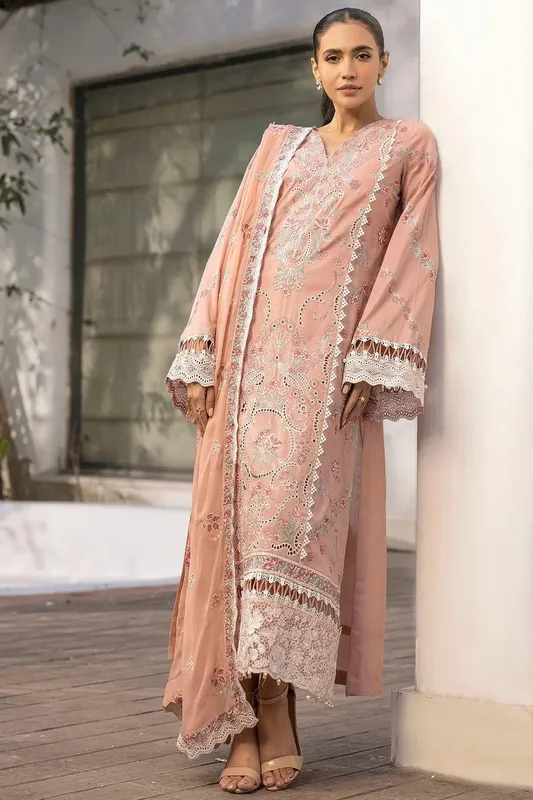 Motifz Premium Lawn 25 Peach Pink Chiffon – view 1 – Poshaq