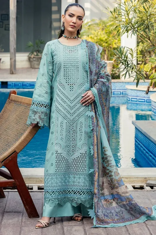 Motifz Premium Lawn 25 Ice Blue Cotton – view 1 – Poshaq