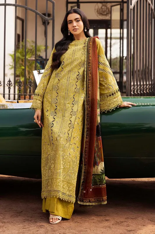 Motifz Premium Lawn 25 Lime Yellow Cotton – view 1 – Poshaq