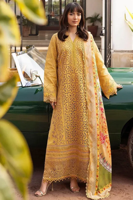 Motifz Premium Lawn 25 Mustard Yellow Cotton – view 1 – Poshaq