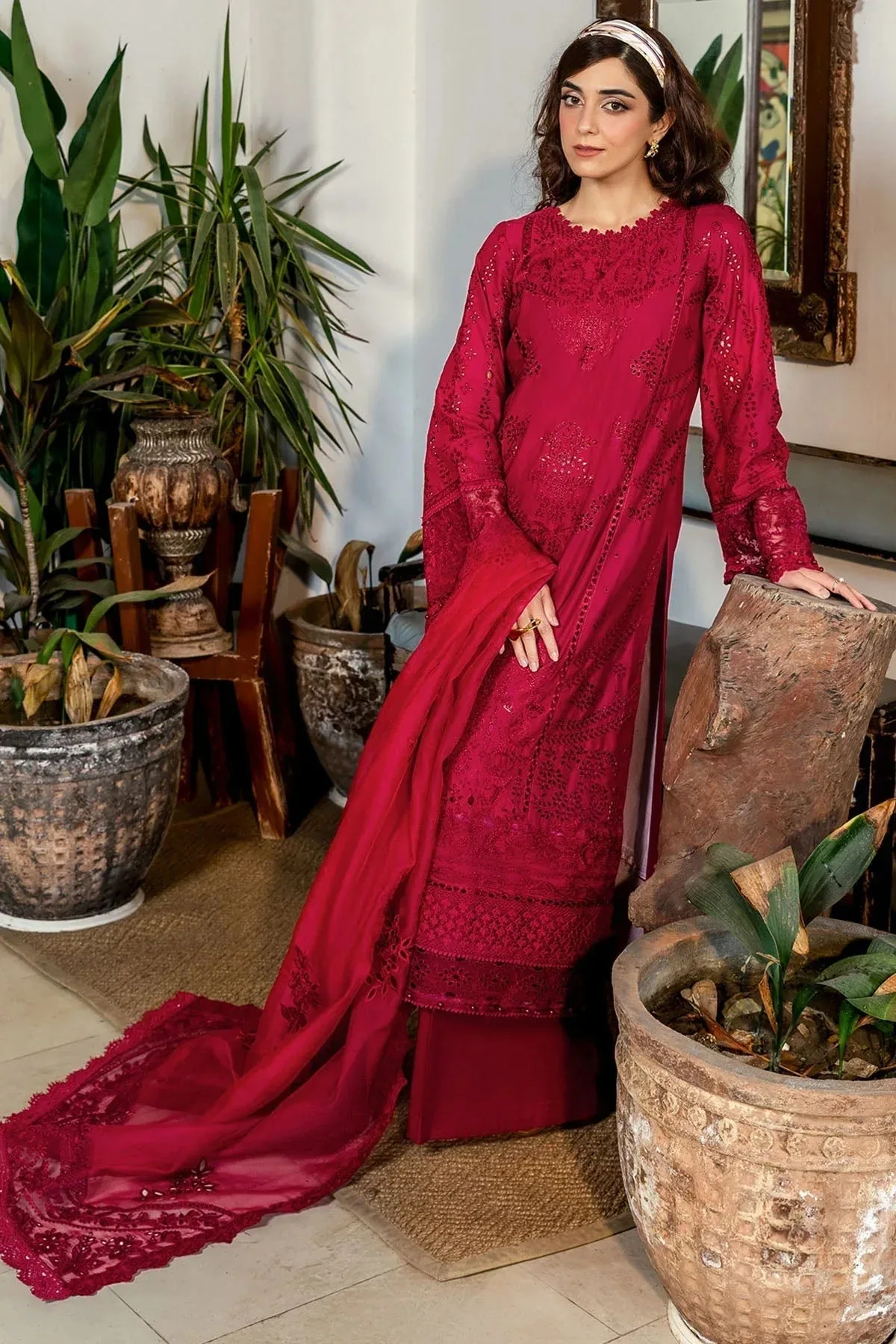 Motifz Premium Lawn 25 Redish Pink Cotton – view 5 – Poshaq