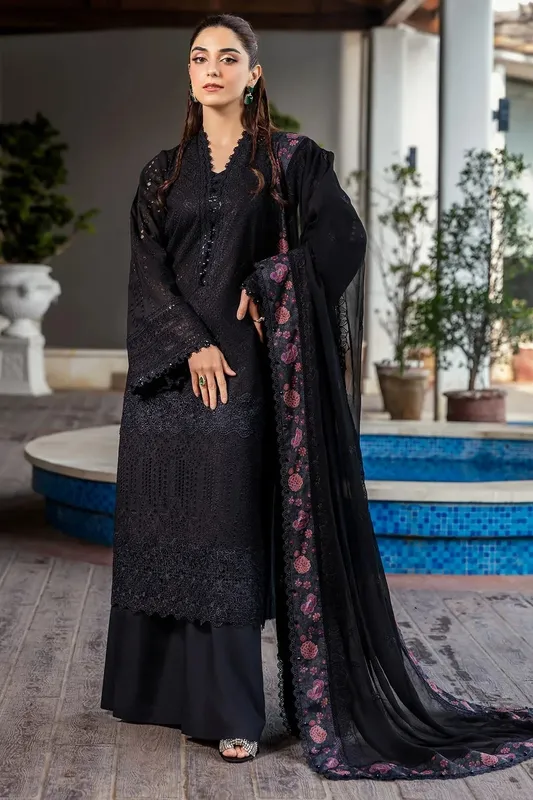 Motifz Premium Lawn 25 Black Chiffon – view 1 – Poshaq