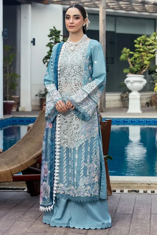 Motifz Premium Lawn 25 Light Blue Gray Cotton – view 1 – Poshaq