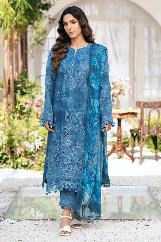 Motifz Premium Lawn 25 Blue Chiffon – view 1 – Poshaq