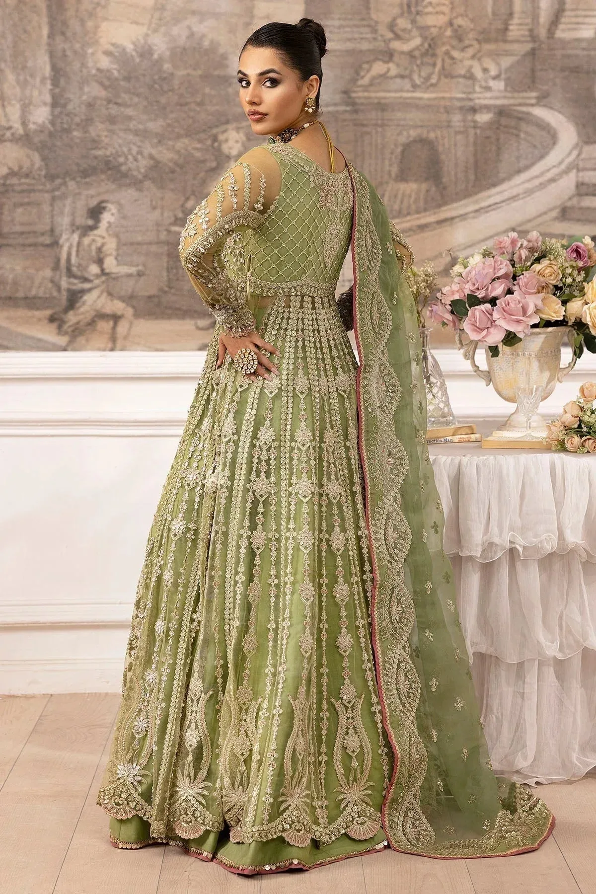 Motifz Luxury Formal Pistachio Green Organza – view 2 – Poshaq