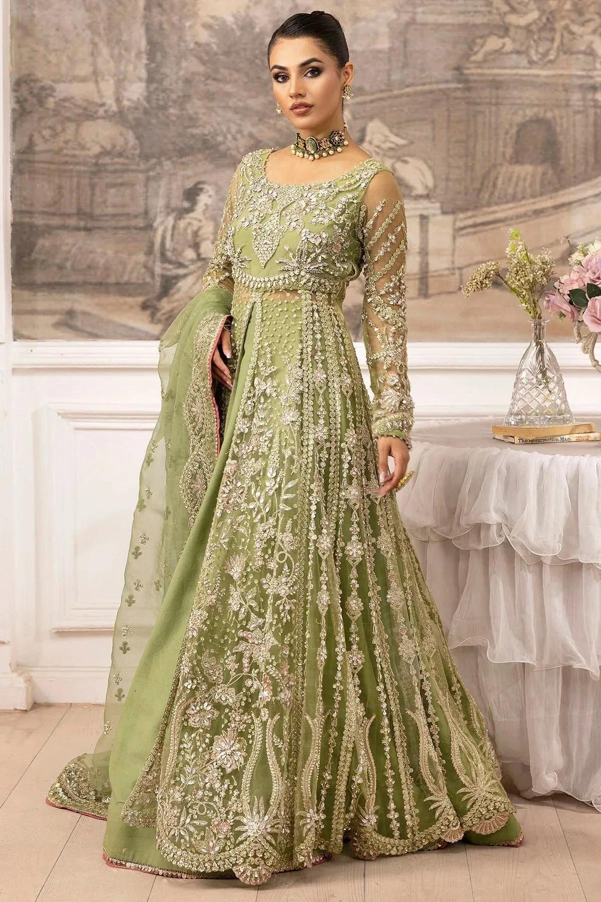 Motifz Luxury Formal Pistachio Green Organza – view 3 – Poshaq