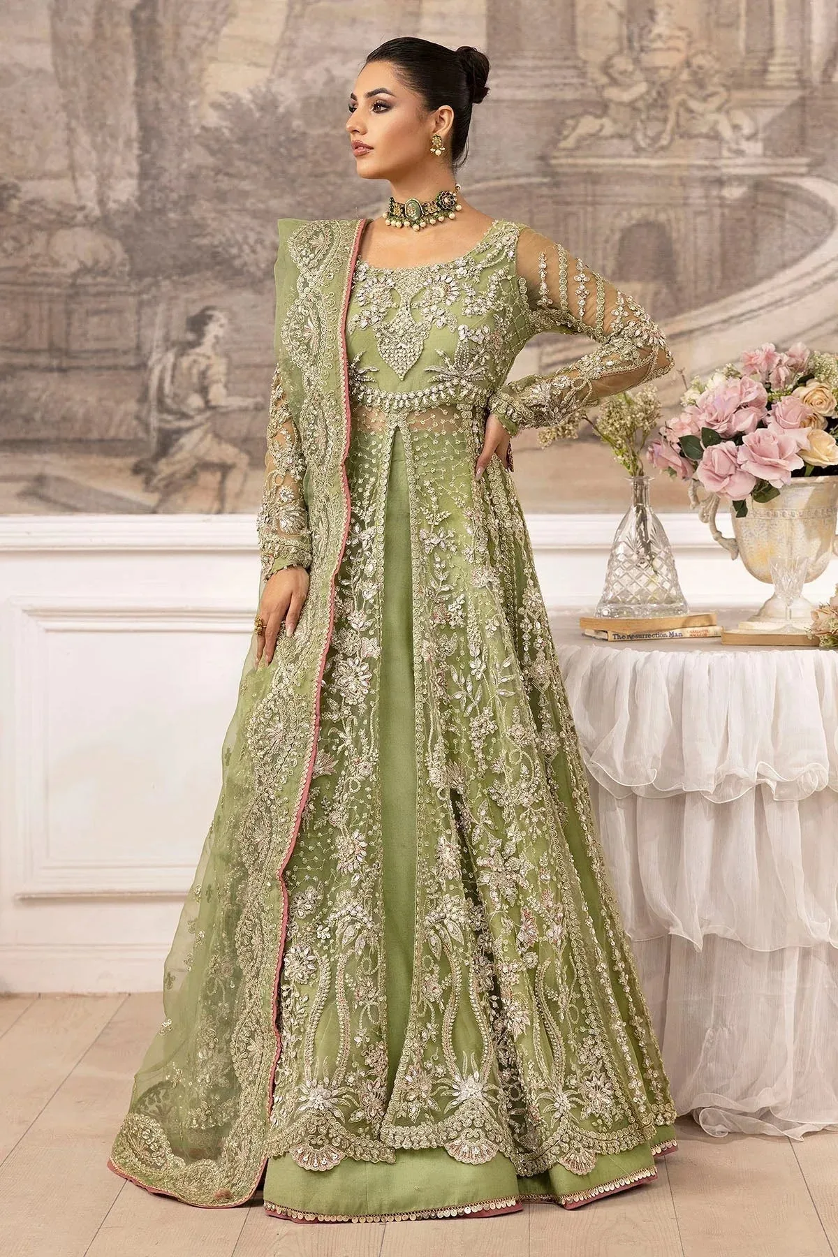 Motifz Luxury Formal Pistachio Green Organza – view 4 – Poshaq