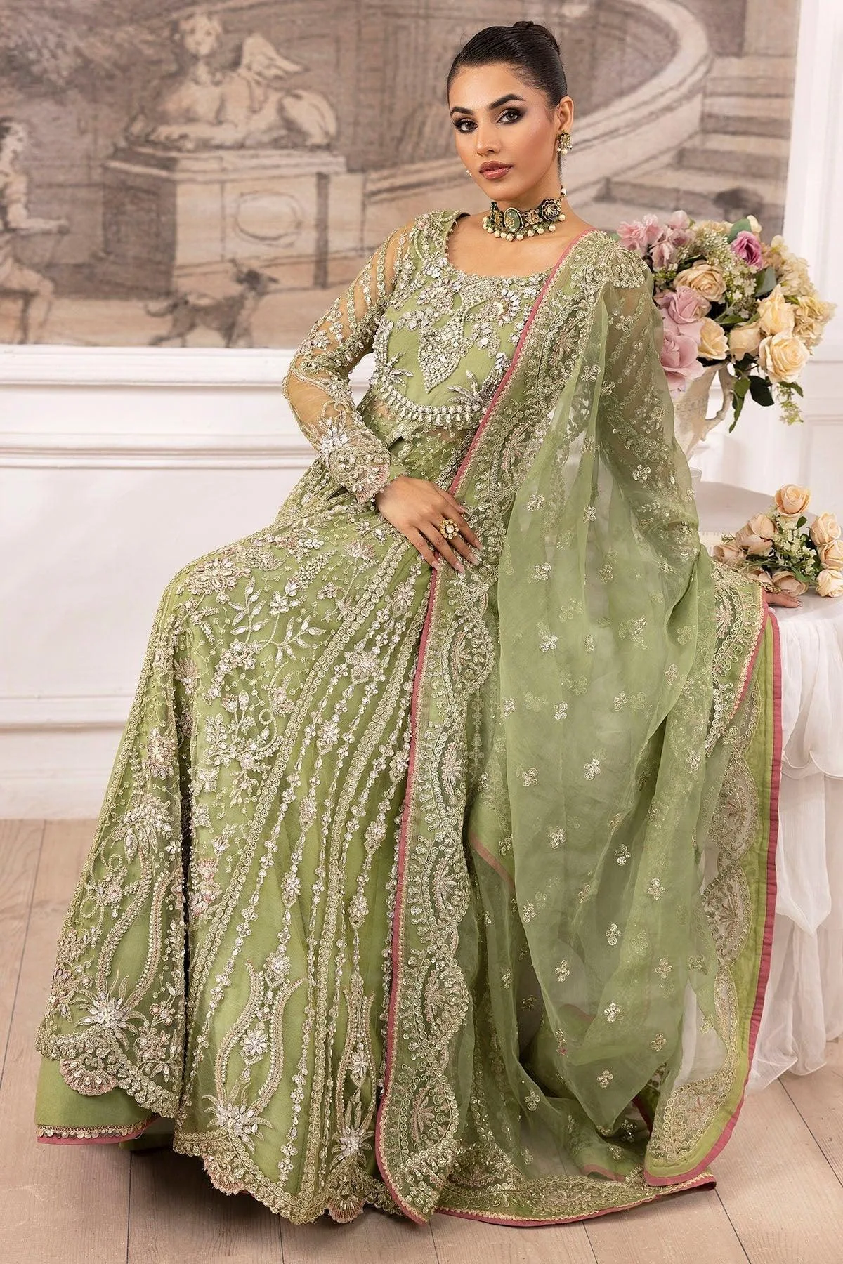 Motifz Luxury Formal Pistachio Green Organza – view 5 – Poshaq