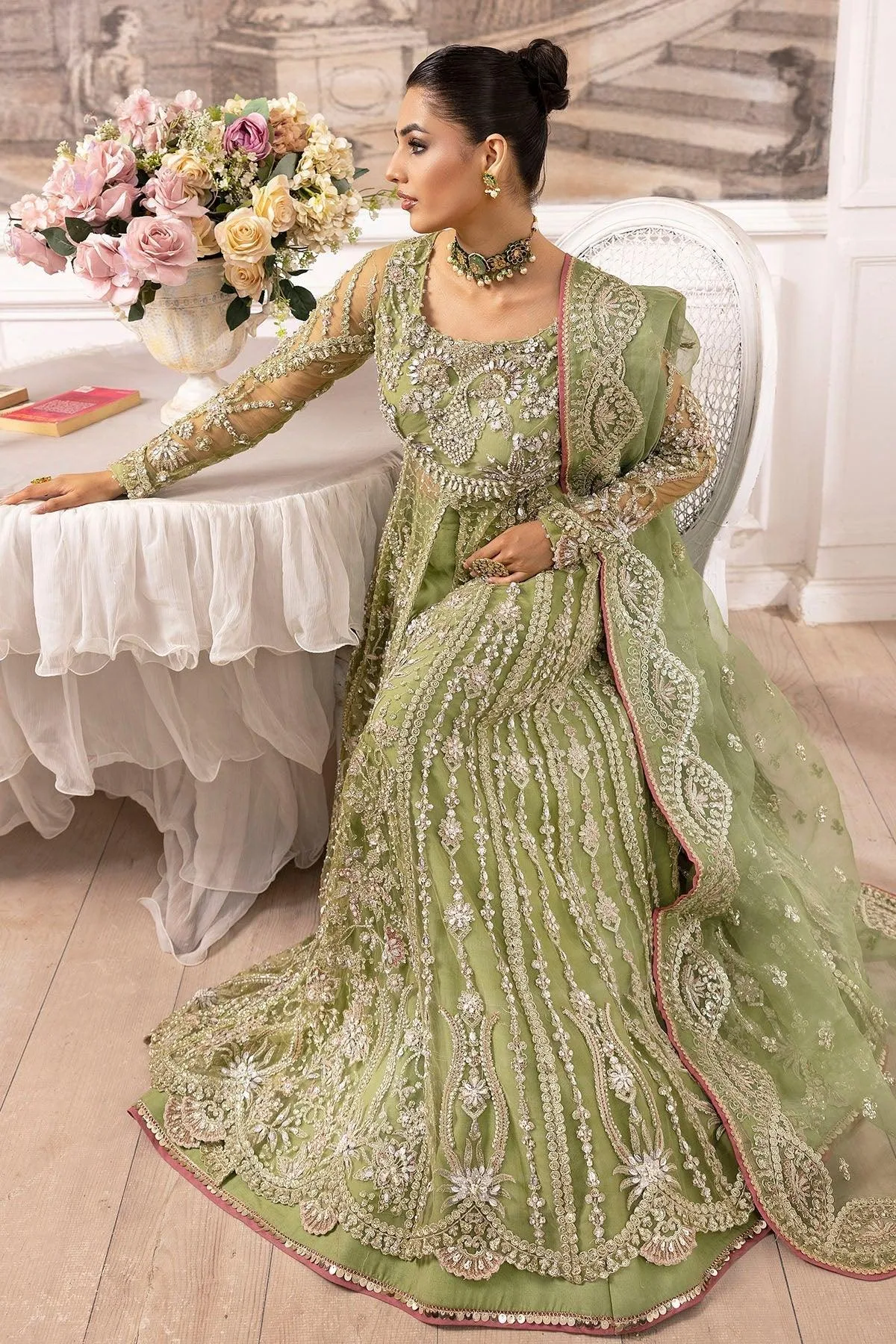 Motifz Luxury Formal Pistachio Green Organza – view 6 – Poshaq