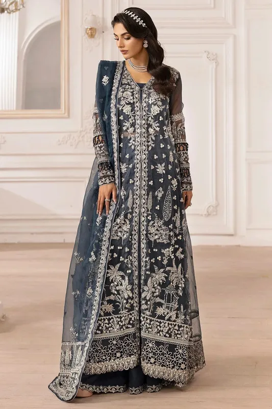 Motifz Luxury Formal Dark Teal Blue Organza – view 1 – Poshaq