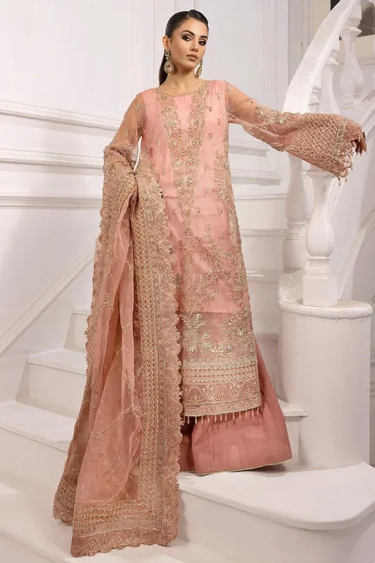 Motifz Luxury Formal Salmon Pink Organza – view 1 – Poshaq