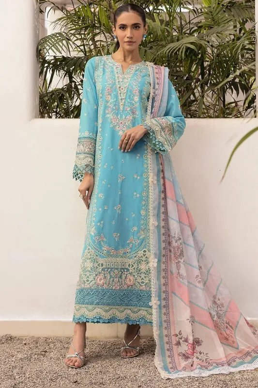 Motifz Premium Lawn 25 Sky Blue Chiffon – view 1 – Poshaq