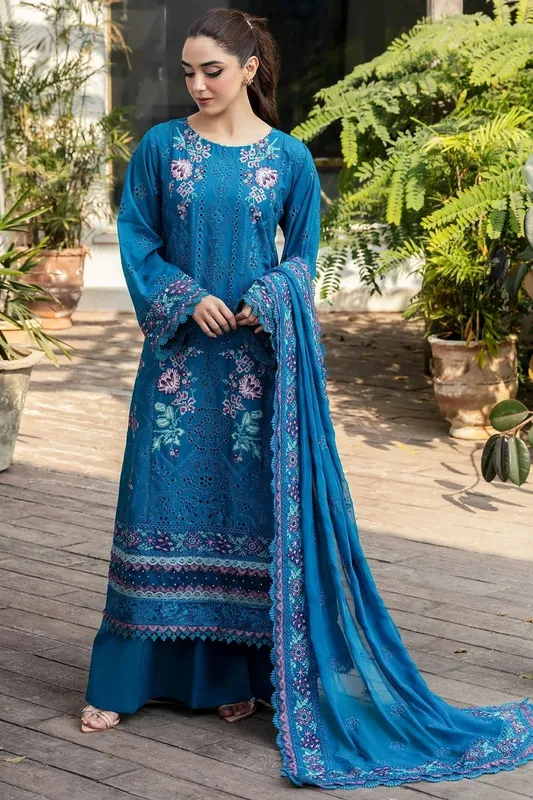 Motifz Premium Lawn 25 Teal Blue Chiffon – view 1 – Poshaq