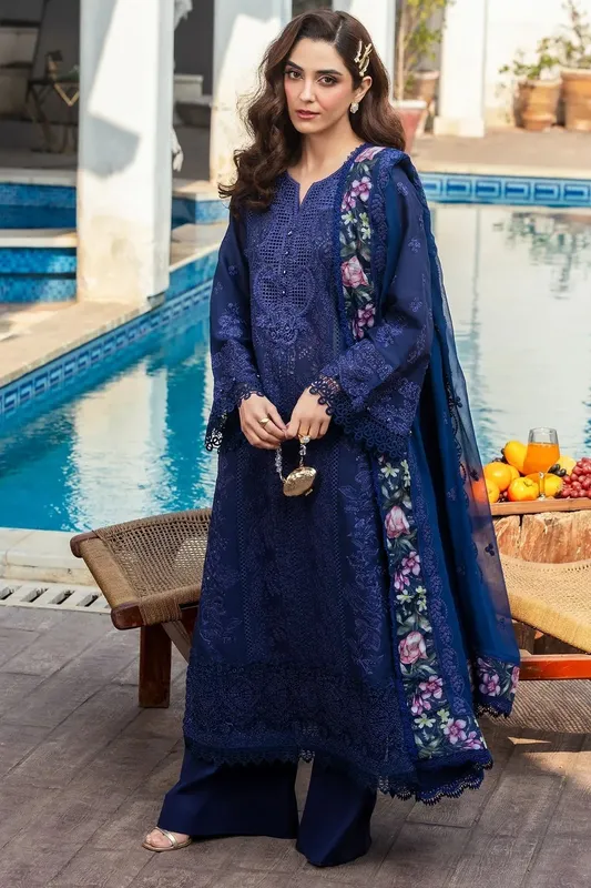 Motifz Premium Lawn 25 Navy Blue Chiffon – view 1 – Poshaq