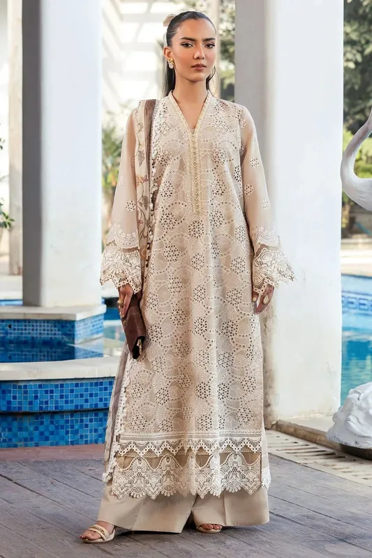 Motifz Premium Lawn 25 Ivory Chiffon – view 1 – Poshaq