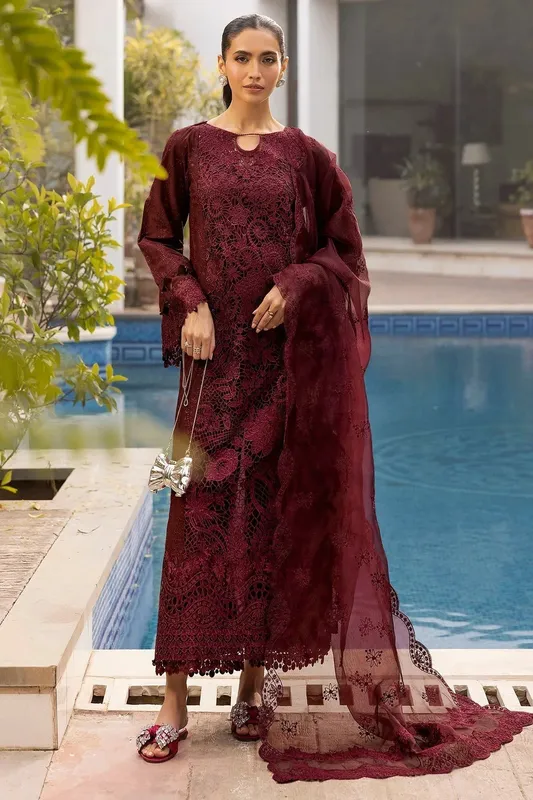 Motifz Premium Lawn 25 Dark Maroon Cotton – view 1 – Poshaq