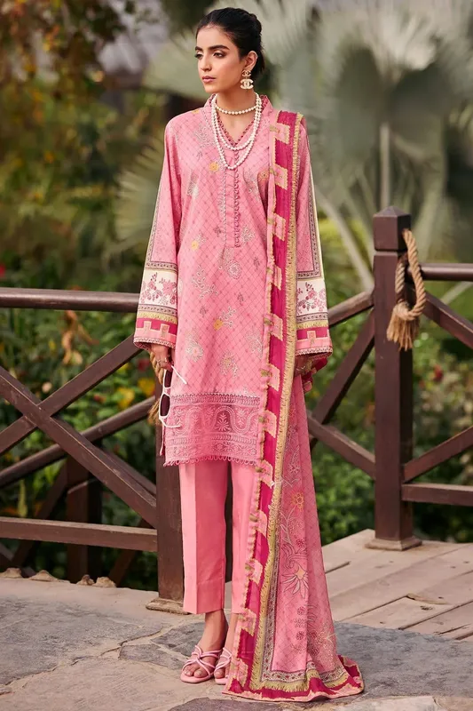 Motifz Umang Lawn Pink Chiffon – view 1 – Poshaq
