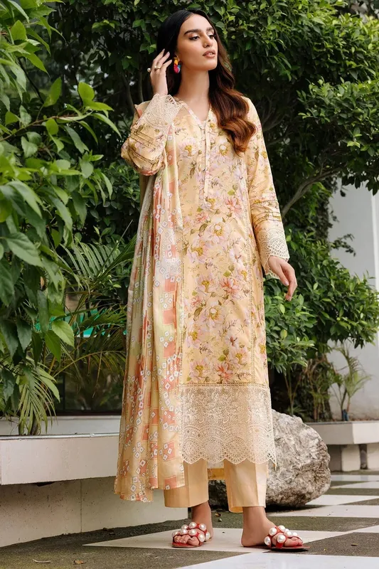 Motifz Umang Lawn Pale Yellow Cotton – view 1 – Poshaq