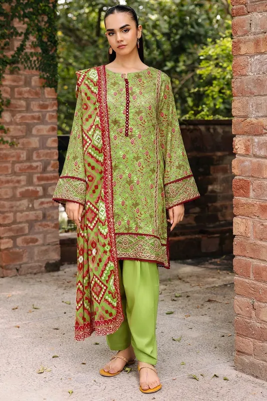 Motifz Umang Lawn Olive Green Cotton – view 1 – Poshaq