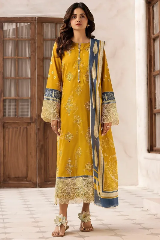 Motifz Umang Lawn Mustard Yellow Cotton – view 1 – Poshaq