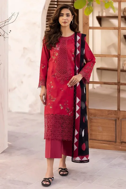 Motifz Umang Lawn Red Cotton – view 1 – Poshaq