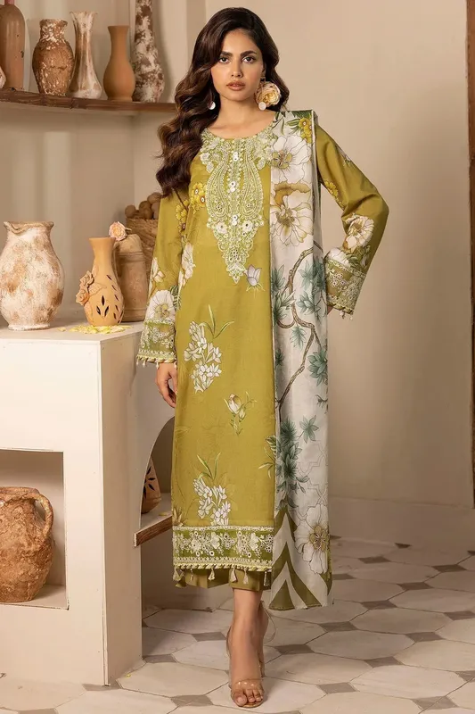 Motifz Umang Lawn Olive Cotton – view 1 – Poshaq