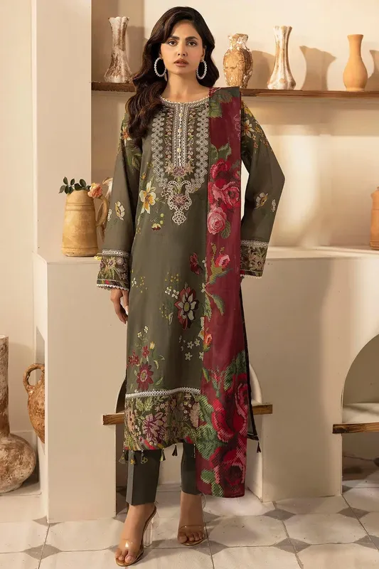 Motifz Umang Lawn Olive Haze Cotton – view 1 – Poshaq