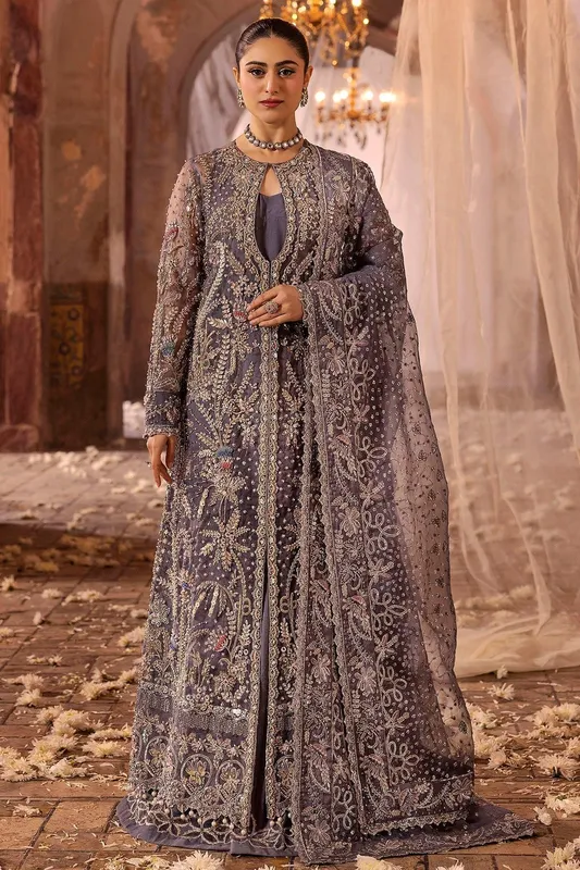 Motifz Bridal Couture Grey Organza – view 1 – Poshaq
