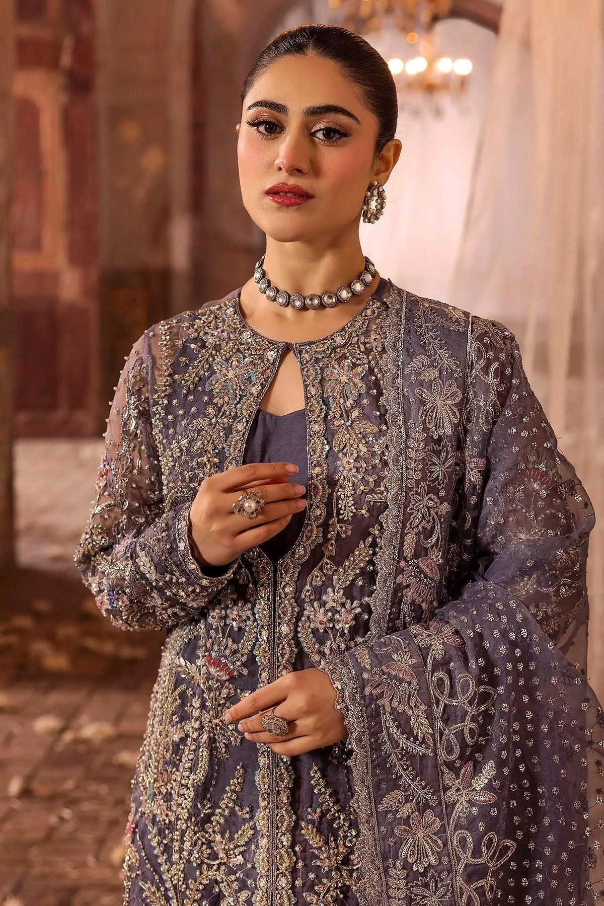Motifz Bridal Couture Grey Organza – view 3 – Poshaq