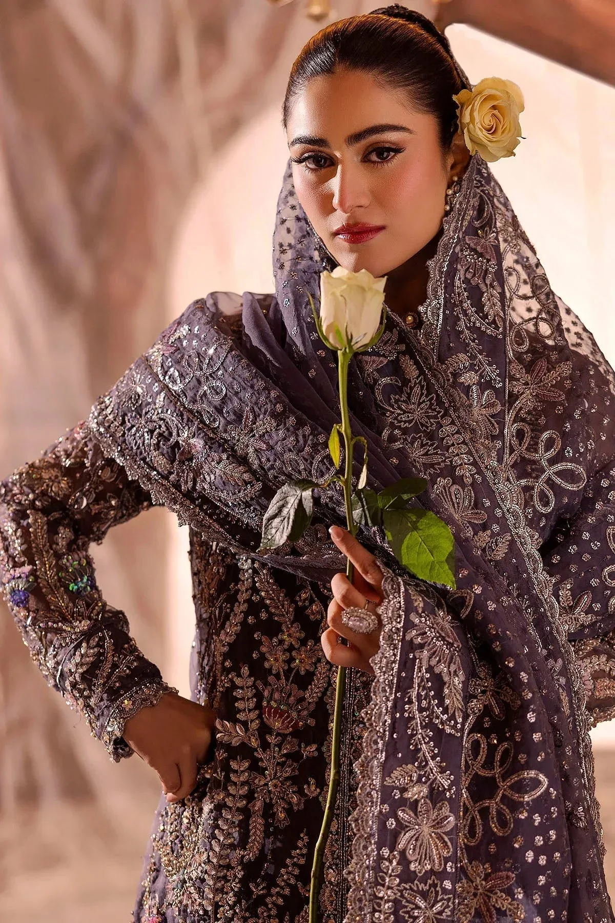 Motifz Bridal Couture Grey Organza – view 4 – Poshaq