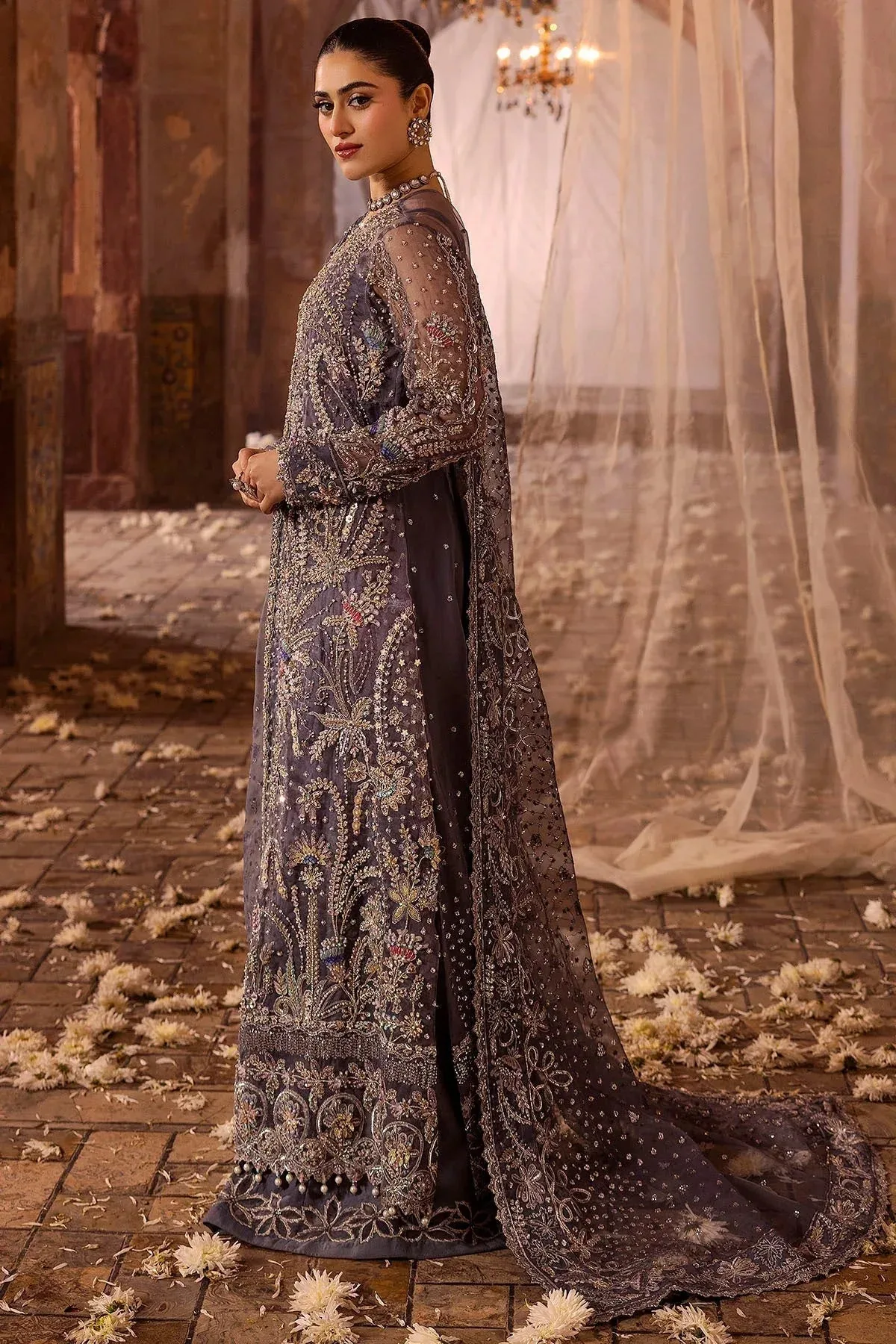 Motifz Bridal Couture Grey Organza – view 5 – Poshaq